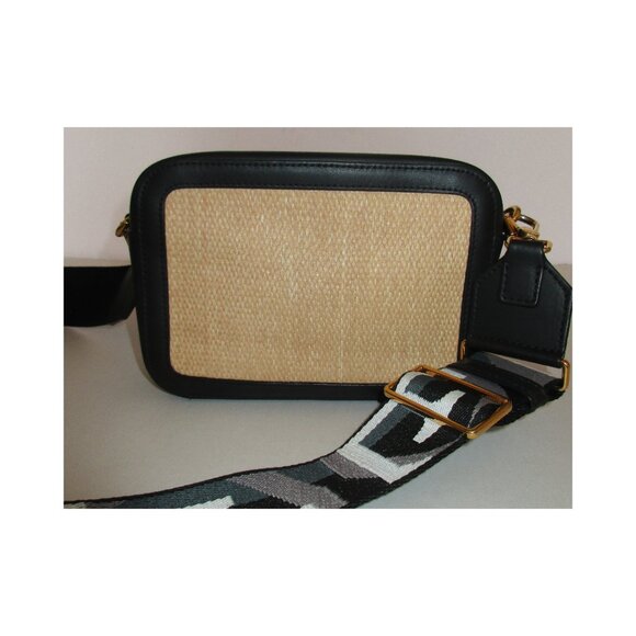 Furla Brava Mini Straw & Black Leather Summer Crossbody Shoulder Bag NWOT - Picture 5 of 11